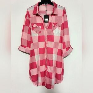 New Pink and White Checkers Shirt / Size 1X